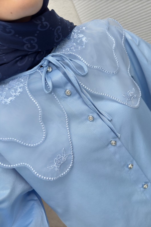 Bebe Yaka Kısa Gömlek 2254 - BEBE MAVİSİ