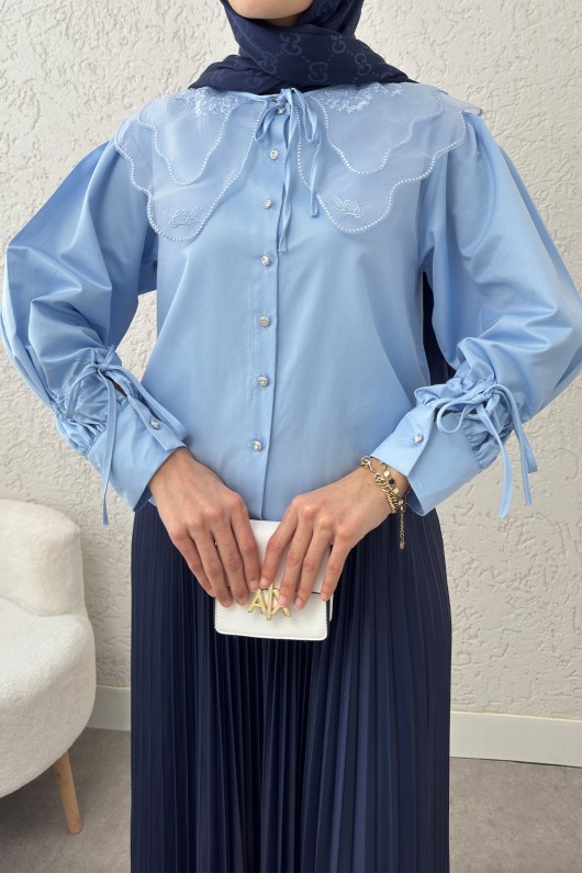 Bebe Yaka Kısa Gömlek 2254 - BEBE MAVİSİ