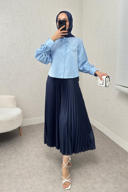 Bebe Yaka Kısa Gömlek 2254 - BEBE MAVİSİ