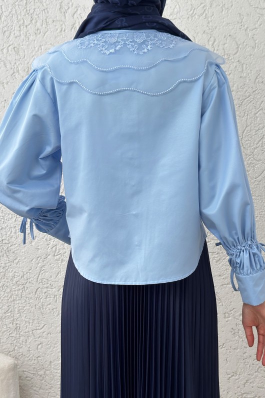 Bebe Yaka Kısa Gömlek 2254 - BEBE MAVİSİ