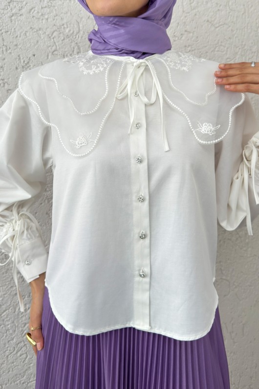 Bebe Yaka Kısa Gömlek 2254 - BEYAZ