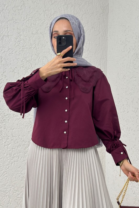 Bebe Yaka Kısa Gömlek 2254 - BORDO