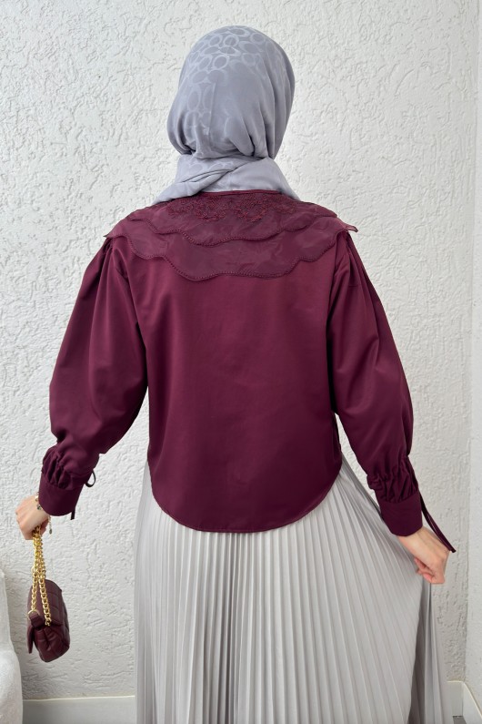 Bebe Yaka Kısa Gömlek 2254 - BORDO