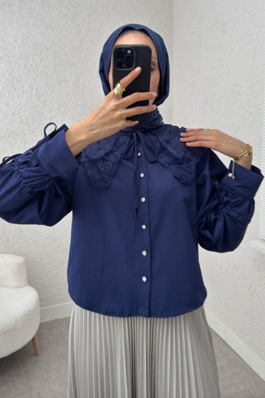 Bebe Yaka Kısa Gömlek 2254 - LACİVERT