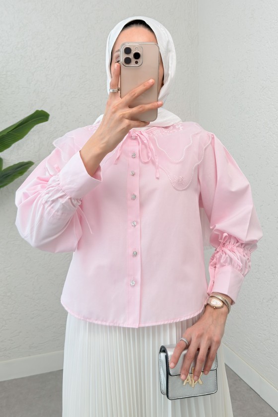 Bebe Yaka Kısa Gömlek 2254 - PEMBE