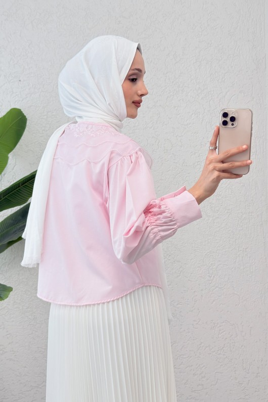 Bebe Yaka Kısa Gömlek 2254 - PEMBE