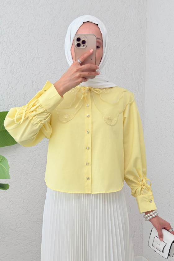 Bebe Yaka Kısa Gömlek 2254 - SARI
