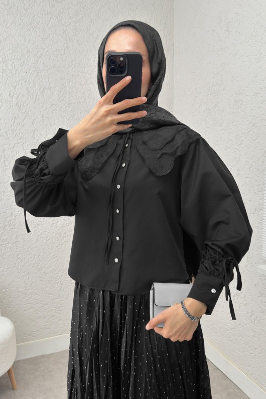 Bebe Yaka Kısa Gömlek 2254 - SİYAH