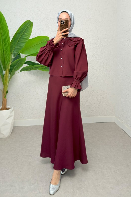 Bebe Yaka Etek Takım 2255 - BORDO Bebe Yaka Etek Takım 2255 - BORDO