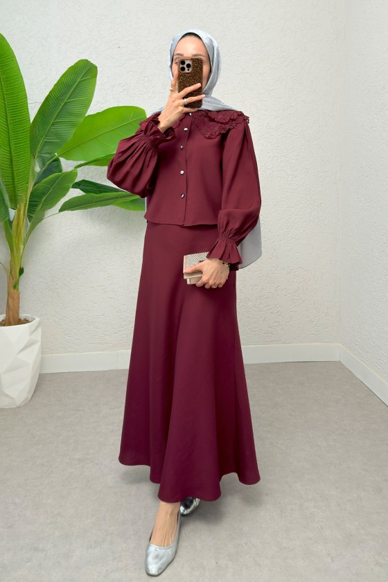 Bebe Yaka Etek Takım 2255 - BORDO