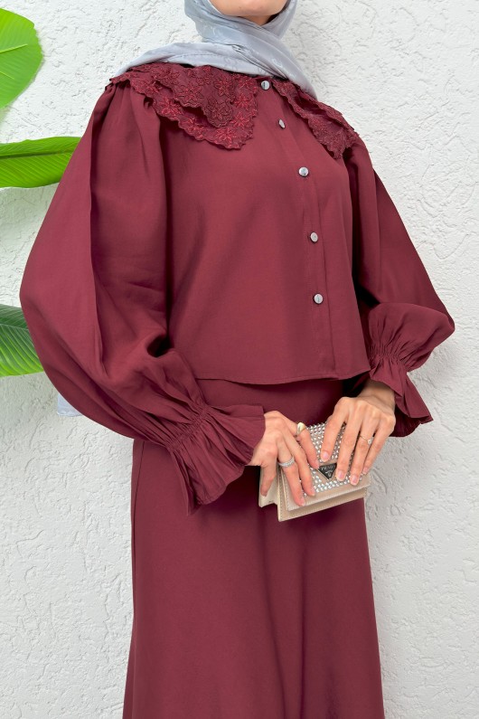 Bebe Yaka Etek Takım 2255 - BORDO Bebe Yaka Etek Takım 2255 - BORDO
