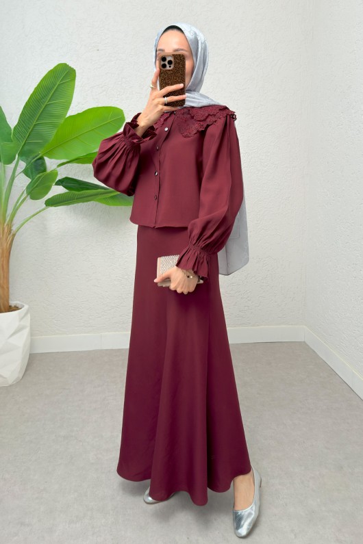 Bebe Yaka Etek Takım 2255 - BORDO Bebe Yaka Etek Takım 2255 - BORDO