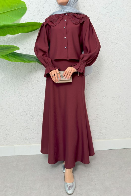 Bebe Yaka Etek Takım 2255 - BORDO Bebe Yaka Etek Takım 2255 - BORDO
