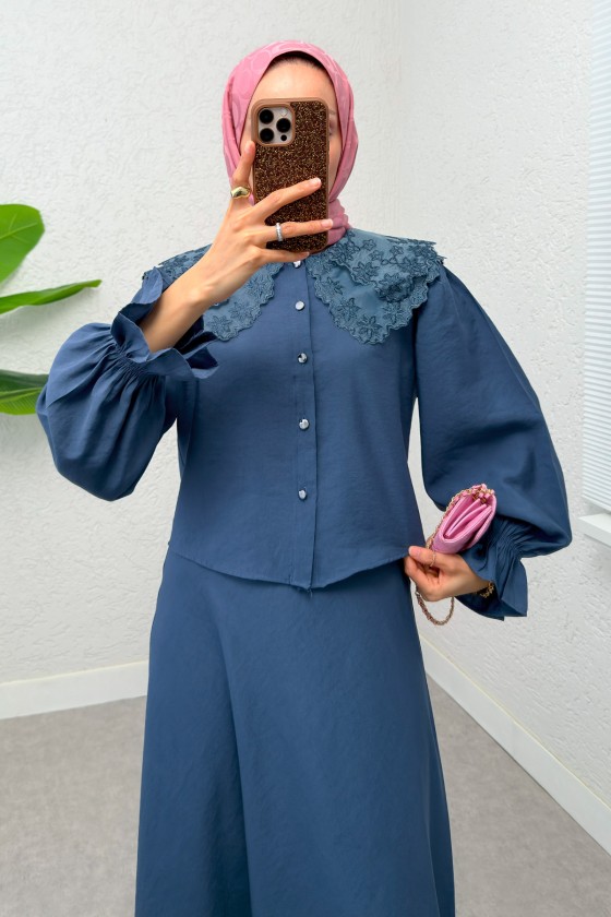 Bebe Yaka Etek Takım 2255 - İNDİGO