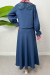 Bebe Yaka Etek Takım 2255 - İNDİGO