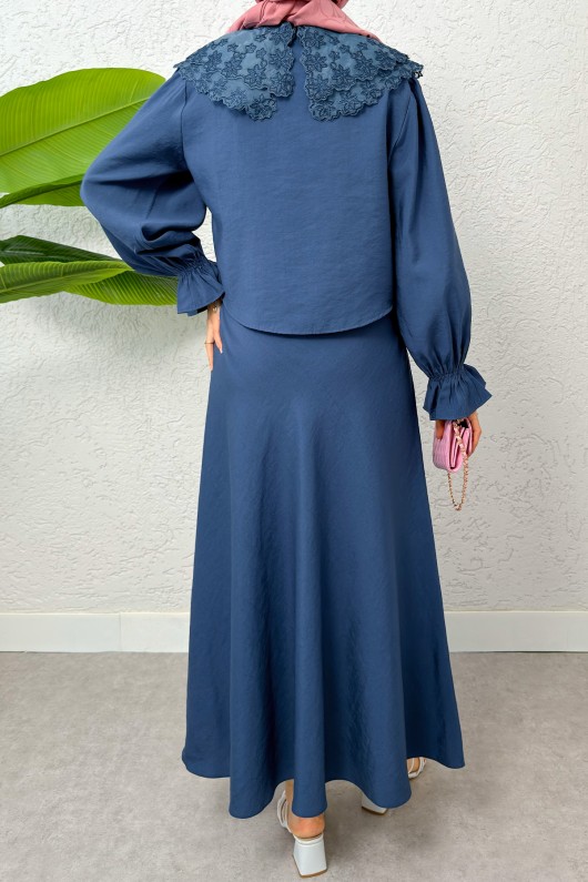 Bebe Yaka Etek Takım 2255 - İNDİGO