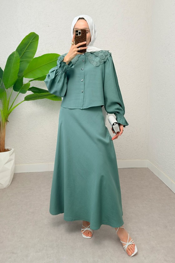 Bebe Yaka Etek Takım 2255 - MİNT YEŞİLİ