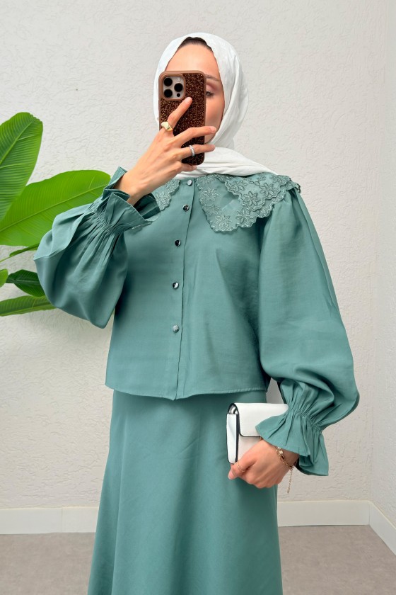 Bebe Yaka Etek Takım 2255 - MİNT YEŞİLİ