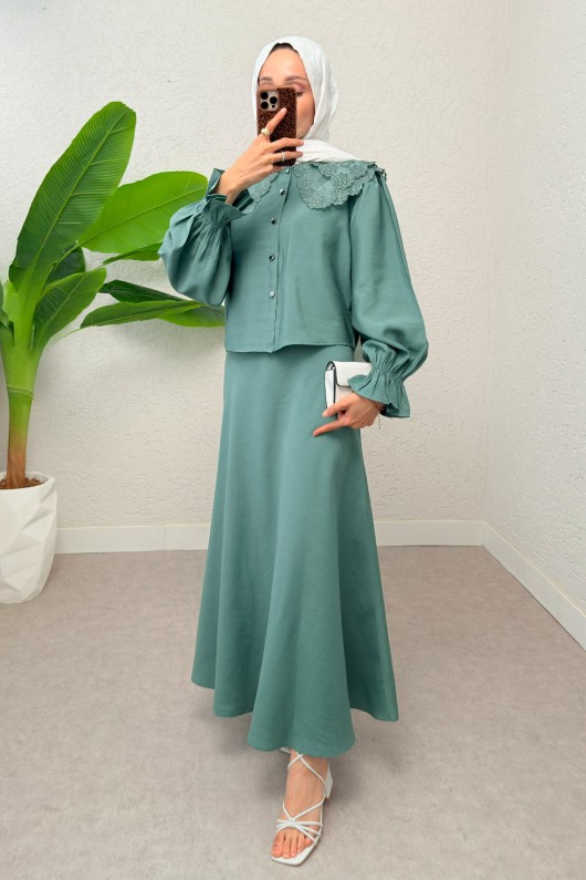 Bebe Yaka Etek Takım 2255 - MİNT YEŞİLİ Bebe Yaka Etek Takım 2255 - MİNT YEŞİLİ