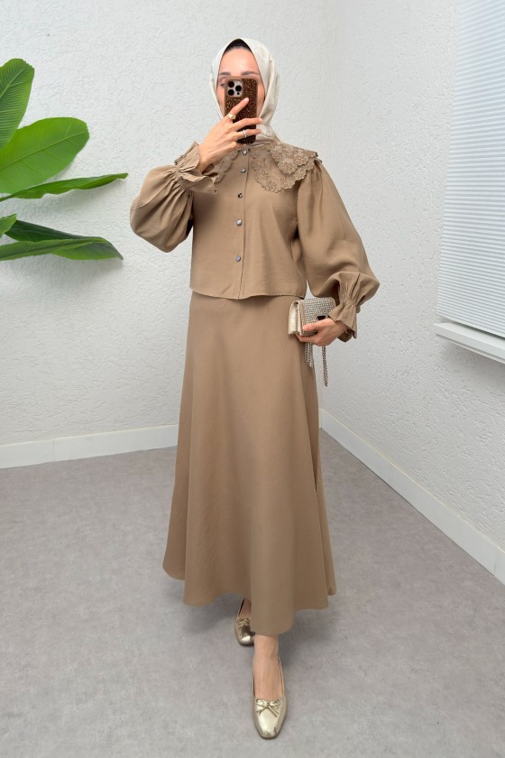 Bebe Yaka Etek Takım 2255 - VİZON