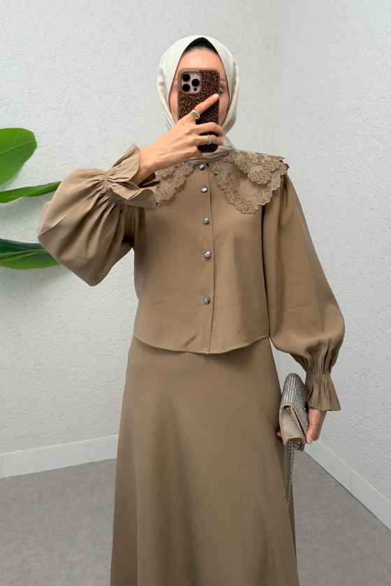 Bebe Yaka Etek Takım 2255 - VİZON