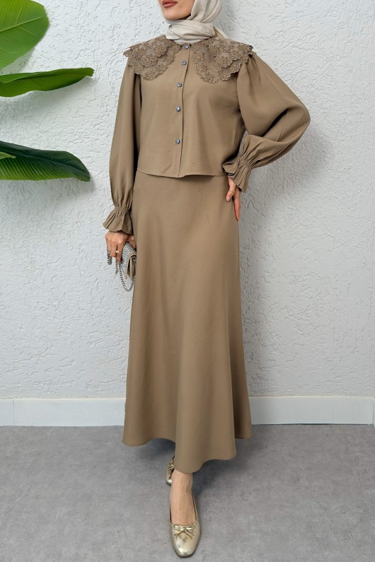 Bebe Yaka Etek Takım 2255 - VİZON Bebe Yaka Etek Takım 2255 - VİZON