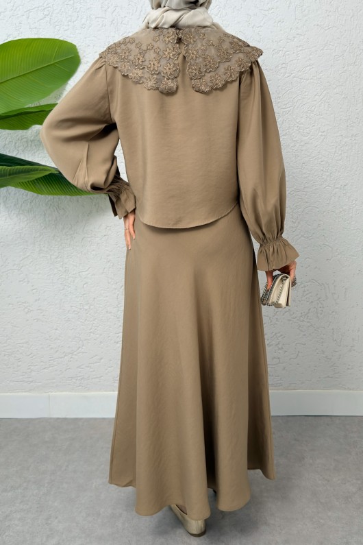 Bebe Yaka Etek Takım 2255 - VİZON Bebe Yaka Etek Takım 2255 - VİZON