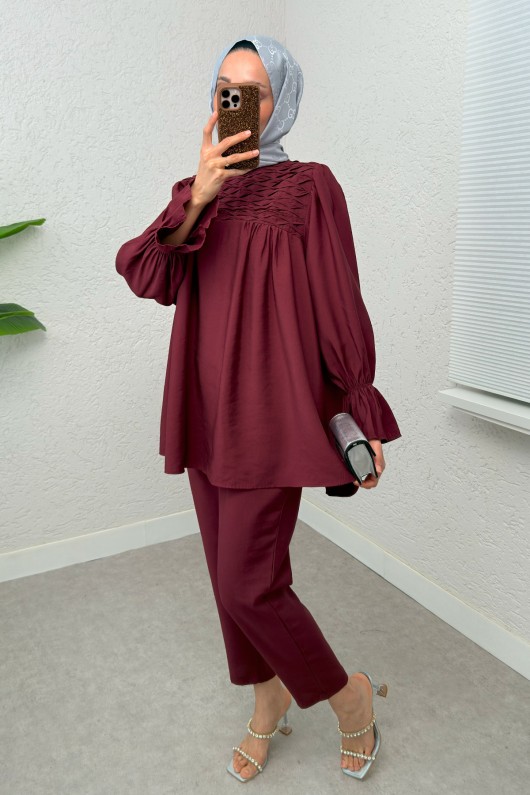 Önü Çımalı Tesettür Takım 2257 - BORDO