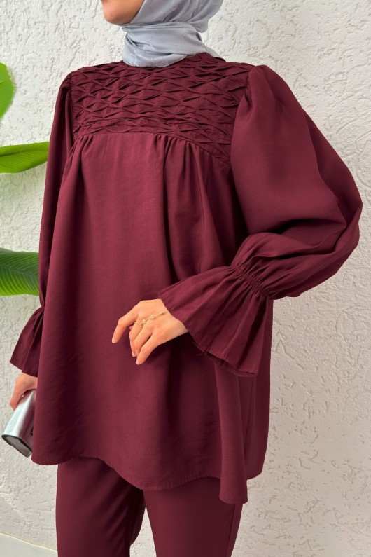 Önü Çımalı Tesettür Takım 2257 - BORDO