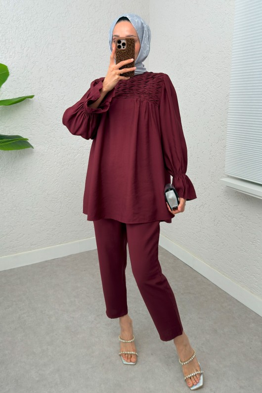 Önü Çımalı Tesettür Takım 2257 - BORDO
