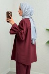 Önü Çımalı Tesettür Takım 2257 - BORDO