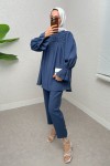 Önü Çımalı Tesettür Takım 2257 - İNDİGO