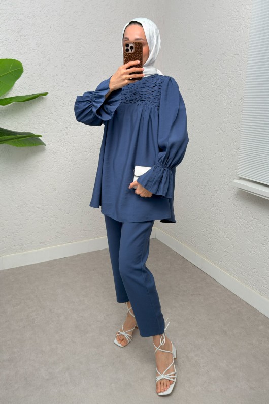 Önü Çımalı Tesettür Takım 2257 - İNDİGO