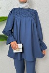 Önü Çımalı Tesettür Takım 2257 - İNDİGO
