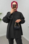 Önü Çımalı Tesettür Takım 2257 - SİYAH Önü Çımalı Tesettür Takım 2257 - SİYAH