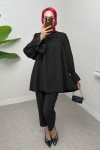 Önü Çımalı Tesettür Takım 2257 - SİYAH Önü Çımalı Tesettür Takım 2257 - SİYAH