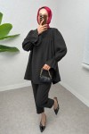 Önü Çımalı Tesettür Takım 2257 - SİYAH Önü Çımalı Tesettür Takım 2257 - SİYAH