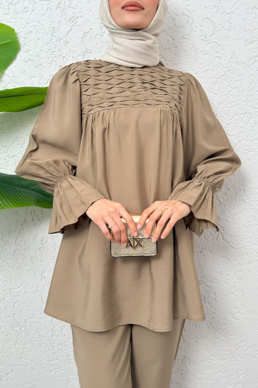 Önü Çımalı Tesettür Takım 2257 - VİZON Önü Çımalı Tesettür Takım 2257 - VİZON