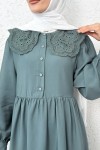 Dantel Yaka Modal Elbise 2258 - MİNT YEŞİLİ