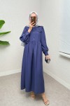 Dantel Yaka Modal Elbise 2258 - İNDİGO