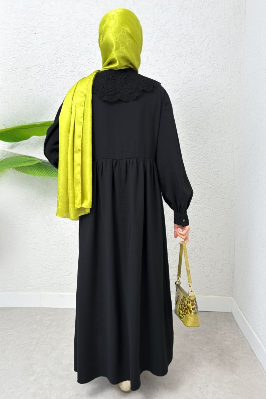 Dantel Yaka Modal Elbise 2258 - SİYAH