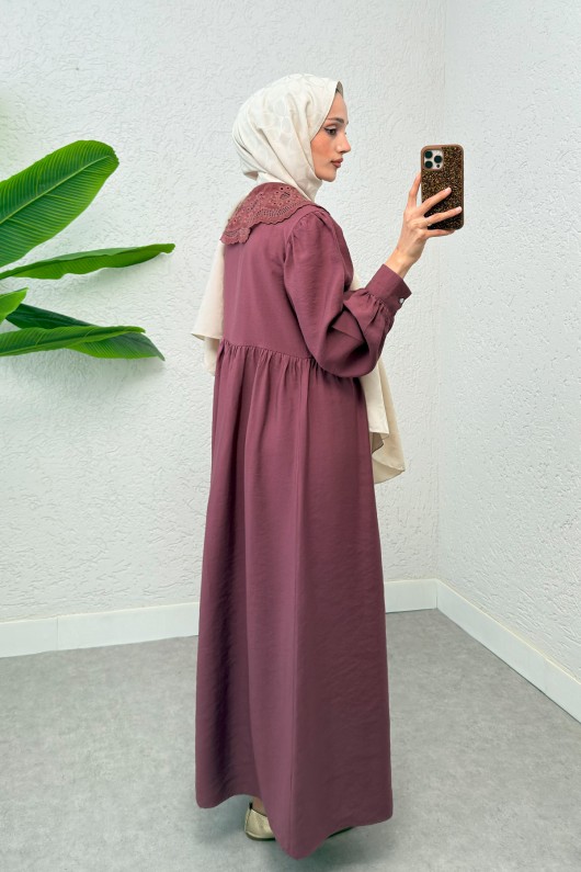 Dantel Yaka Modal Elbise 2258 - VİŞNE ÇÜRÜĞÜ Dantel Yaka Modal Elbise 2258 - VİŞNE ÇÜRÜĞÜ