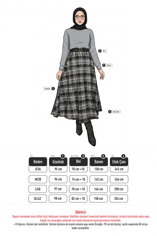 Ekose Desenli Etek 2261 - HAKİ Ekose Desenli Etek 2261 - HAKİ