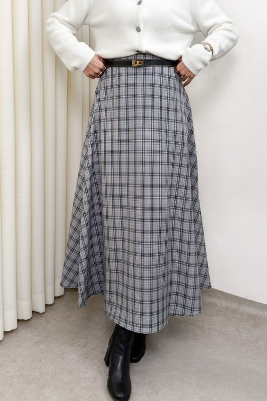 Ekose Desenli Etek 2261 - ANTRASİT