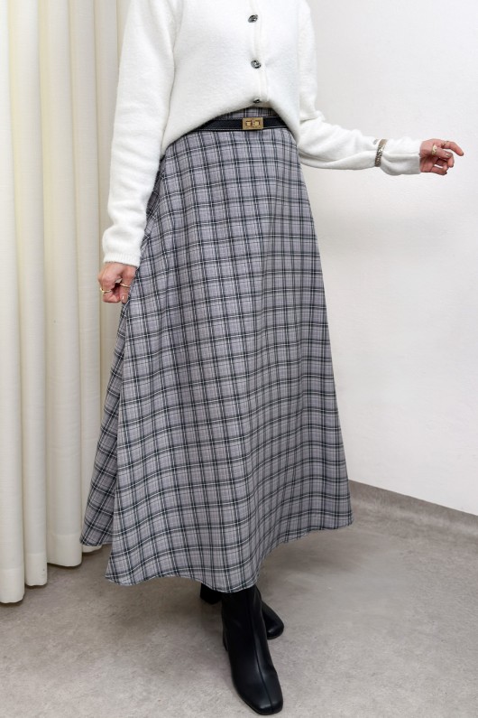 Ekose Desenli Etek 2261 - ANTRASİT