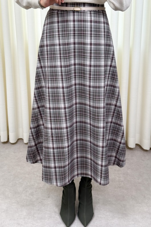 Ekose Desenli Etek 2261 - HAKİ Ekose Desenli Etek 2261 - HAKİ