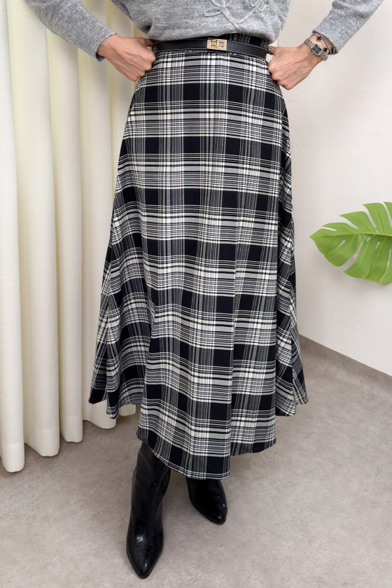 Ekose Desenli Etek 2261 - SİYAH 