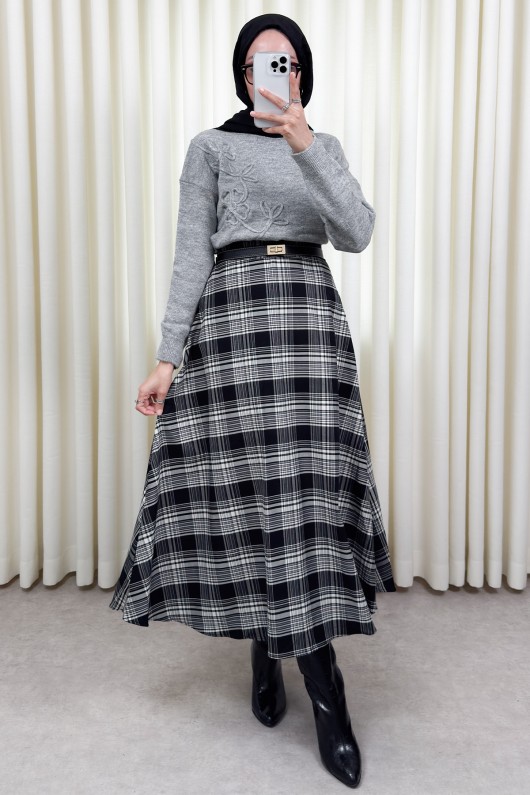 Ekose Desenli Etek 2261 - SİYAH 