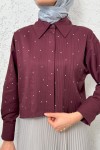 Nervürlü Taşlı Kısa Gömlek 2263 - BORDO