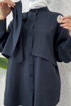 Broş Detaylı Tesettür Tunik 2264 - LACİVERT